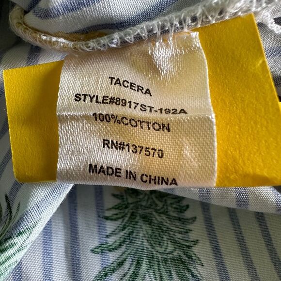 Tacera blue and white striped bell sleeve top with yellow and green pineapples - Picture 6 of 7